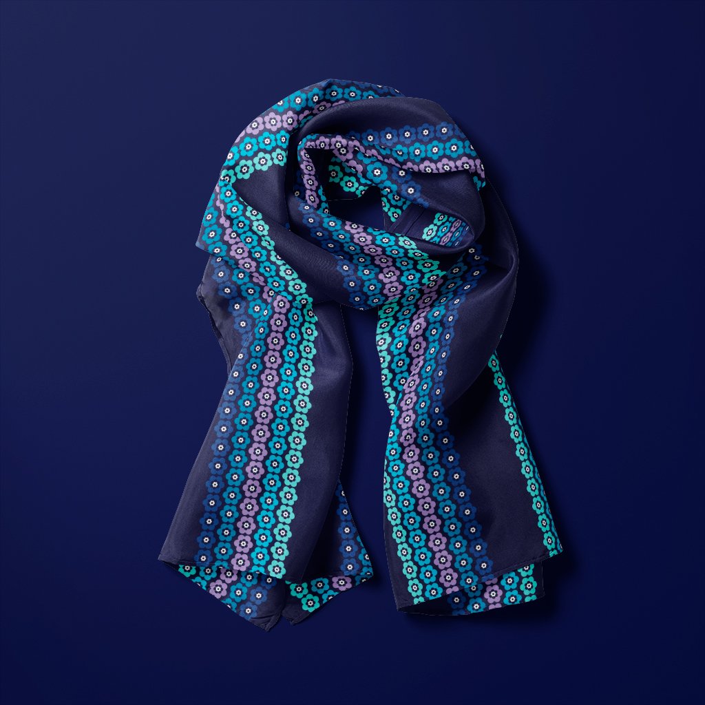 Scarf - PEACOCK BLOOM mystic blue - Vibrant bloom stripe print