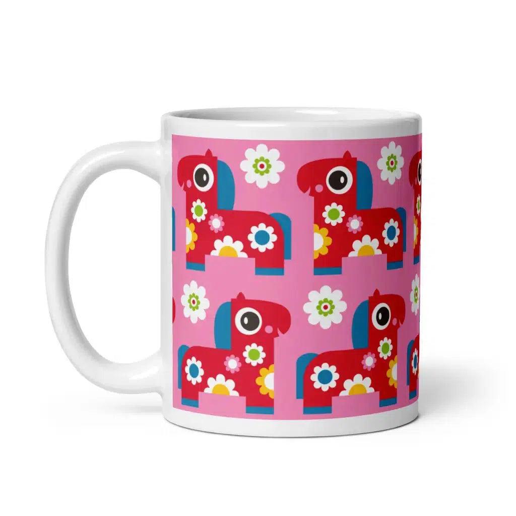 Mug - PONY BLOOM pink - Happy ponies and flowers print 11oz