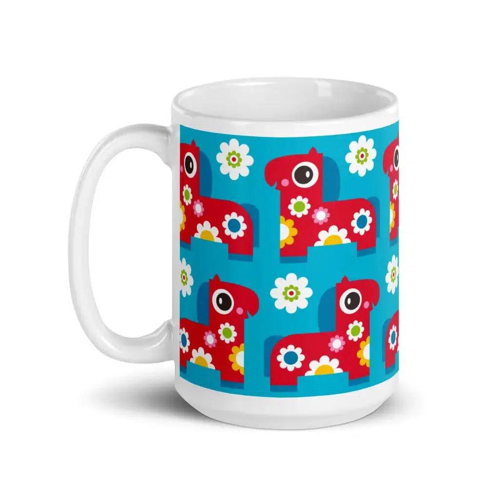 Mug - PONY BLOOM turquoise - Happy ponies and flowers print