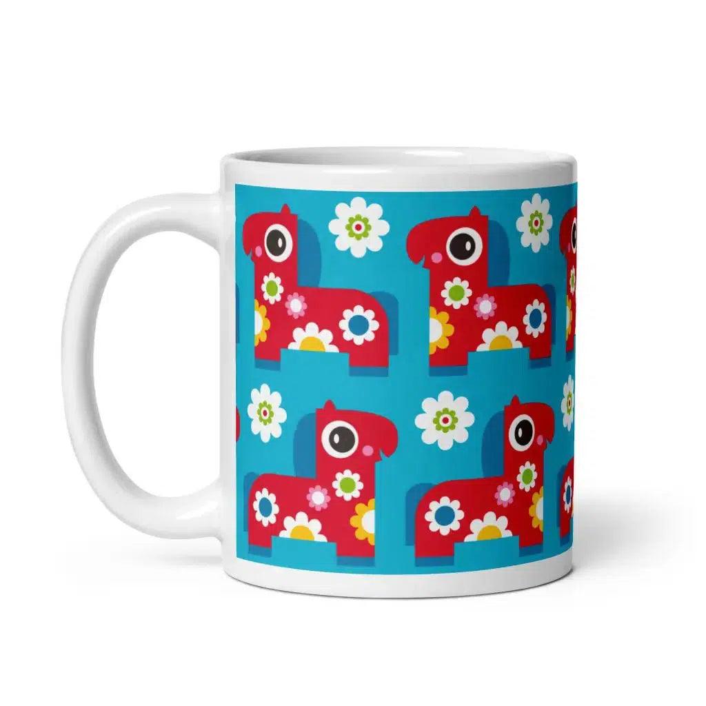Mug - PONY BLOOM turquoise - Happy ponies and flowers print 11oz