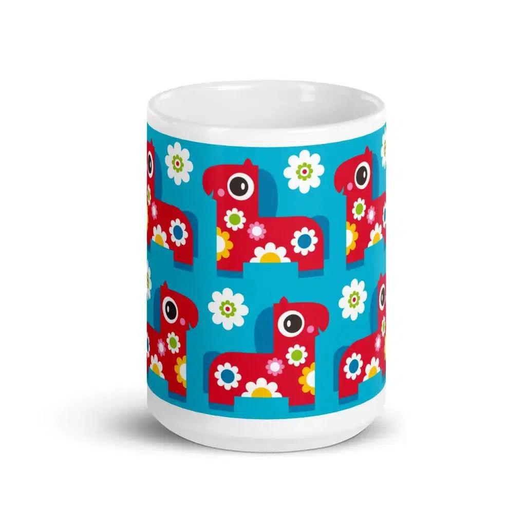 Mug - PONY BLOOM turquoise - Happy ponies and flowers print
