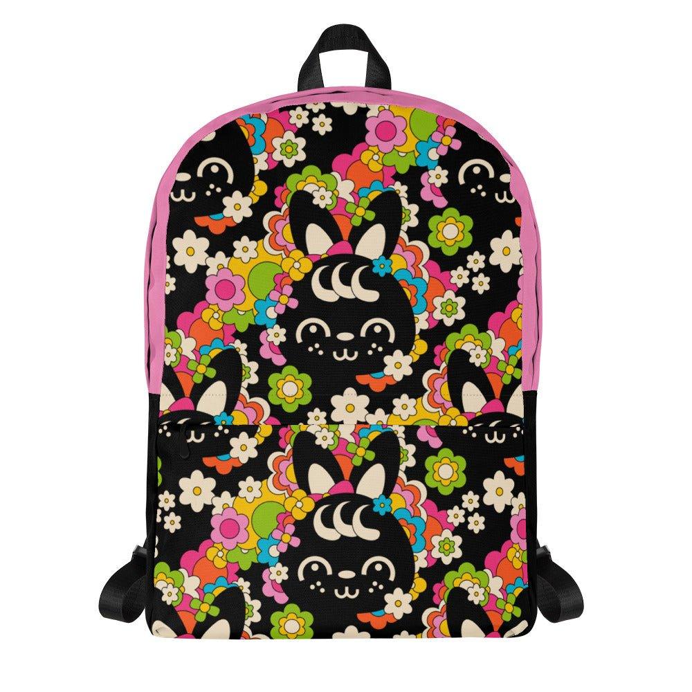 Backpack - POPBUNNY black - Playful bunnies and flowers print Default Title