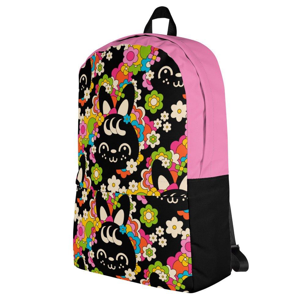 Backpack - POPBUNNY black - Playful bunnies and flowers print