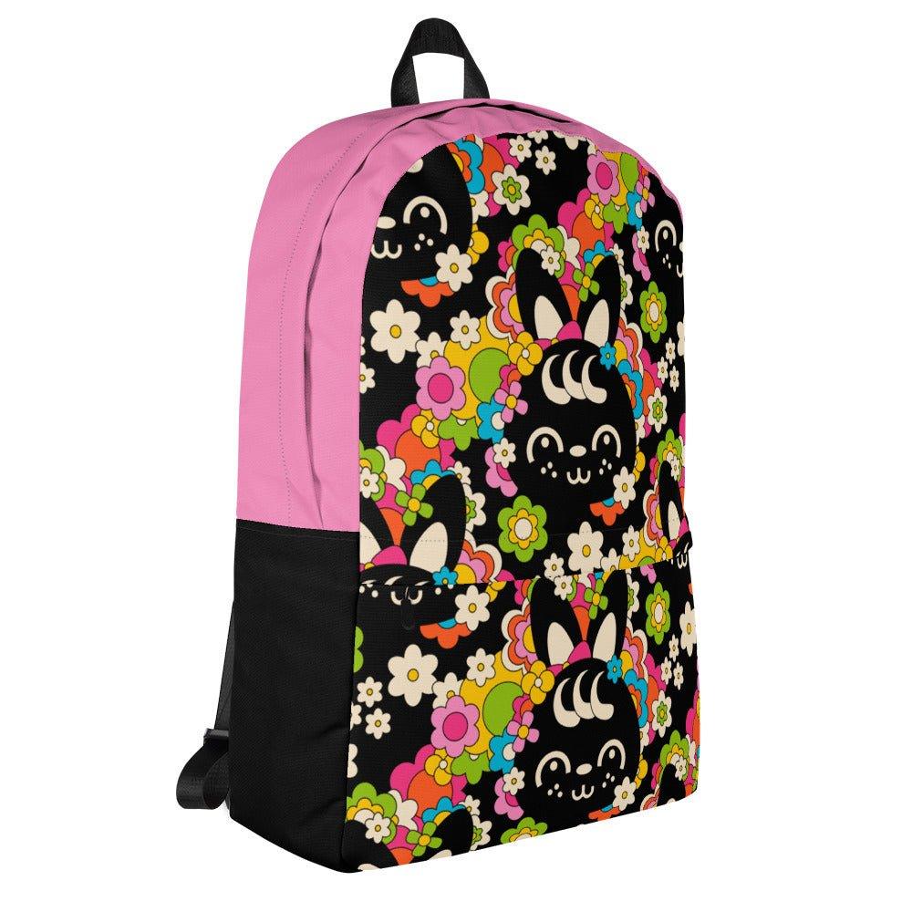 Backpack - POPBUNNY black - Playful bunnies and flowers print