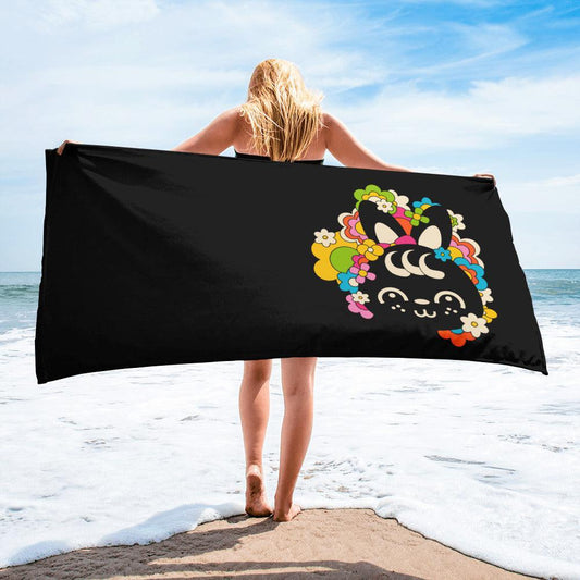 Towel - POPBUNNY black (just bunny) - Playful bunnies and flowers print Default Title