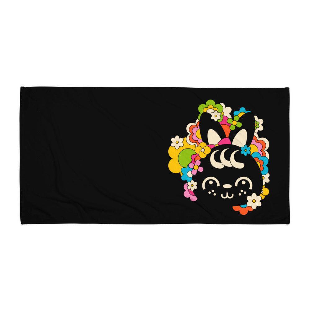 Towel - POPBUNNY black (just bunny) - Playful bunnies and flowers print