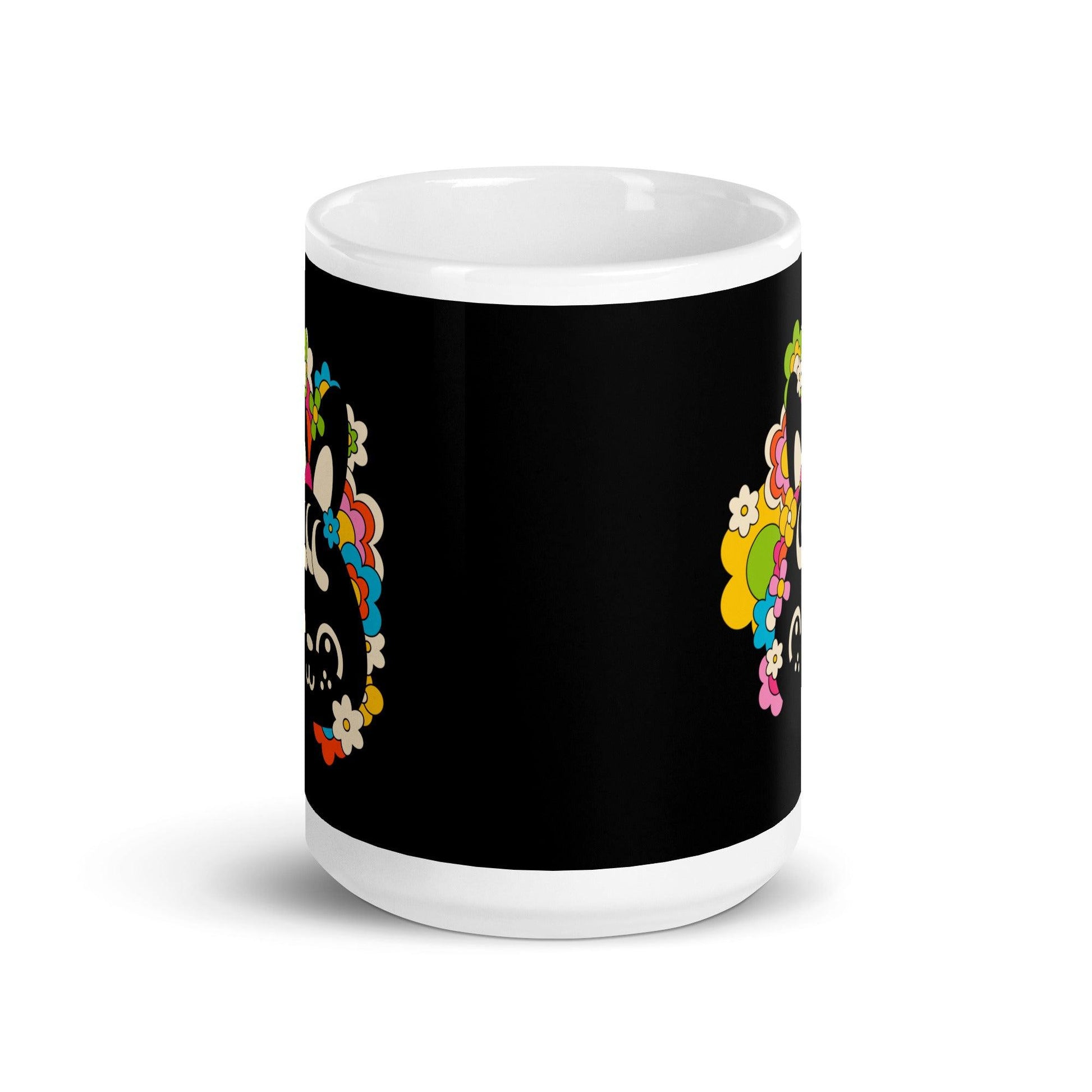 Mug - POPBUNNY black - Playful bunnies and flowers print