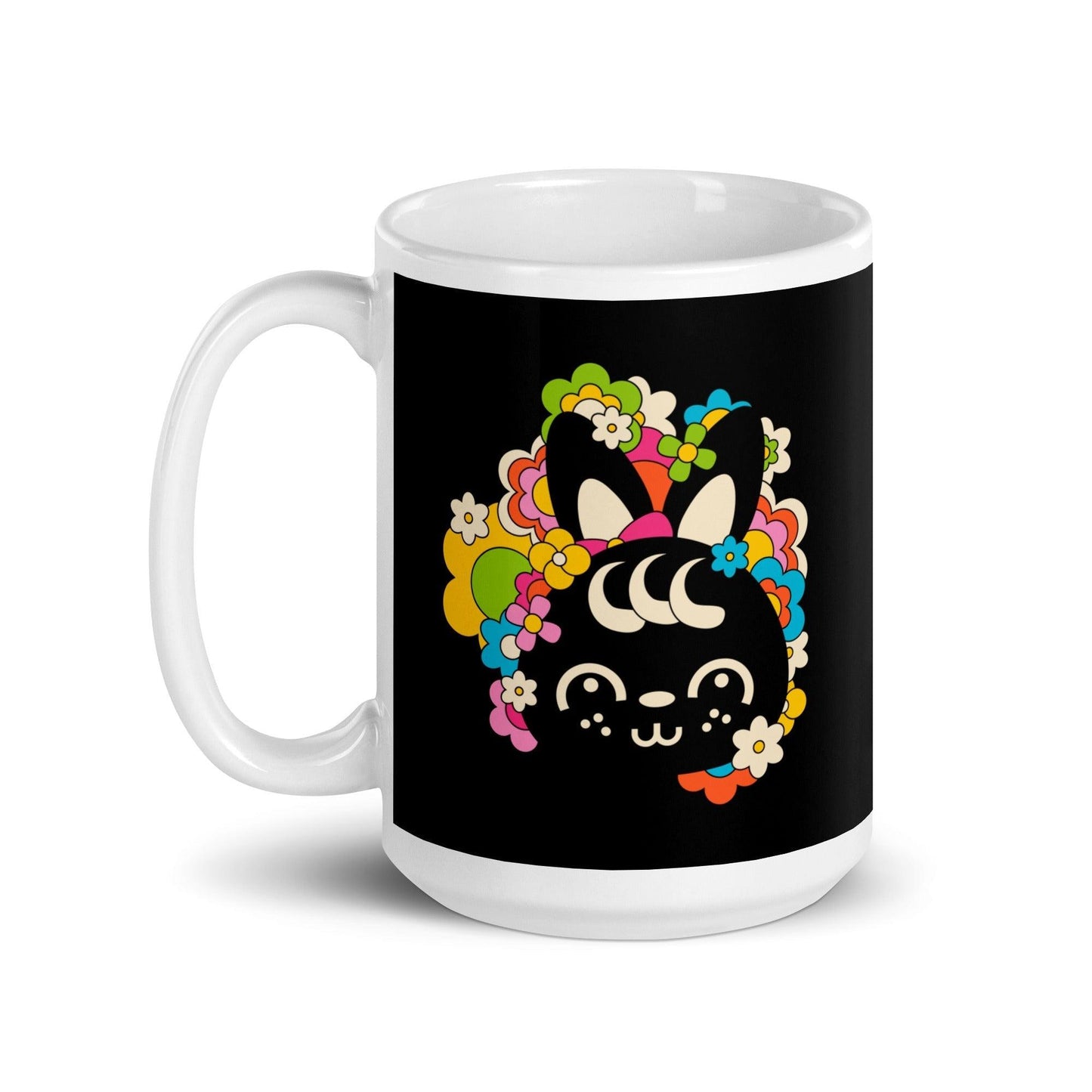 Mug - POPBUNNY black - Playful bunnies and flowers print