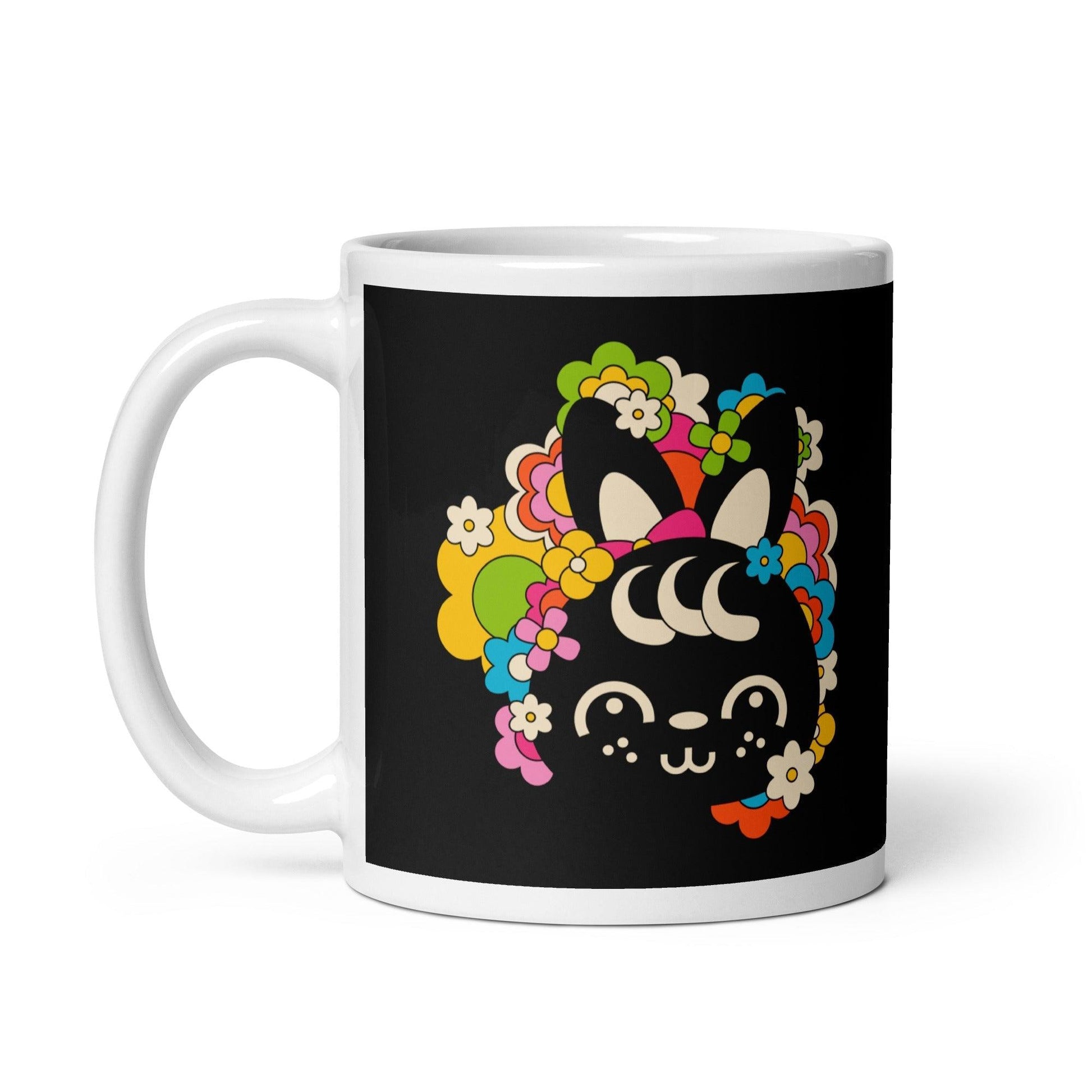 Mug - POPBUNNY black - Playful bunnies and flowers print