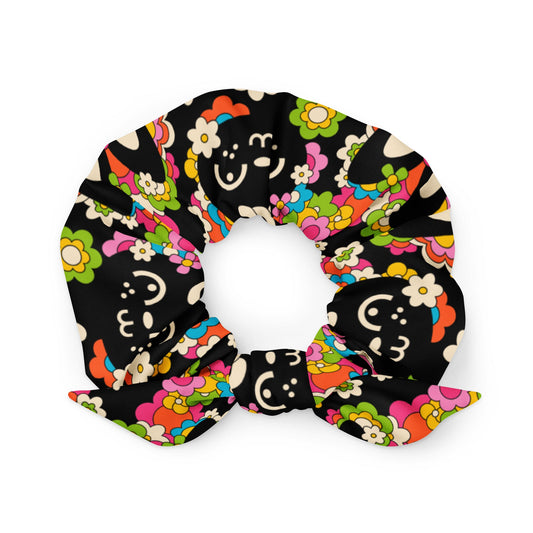 Scrunchie - POPBUNNY black - Playful bunnies and flowers print Default Title