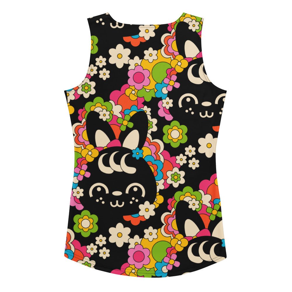 Tank top - POPBUNNY black - Playful bunnies and flowers print XL