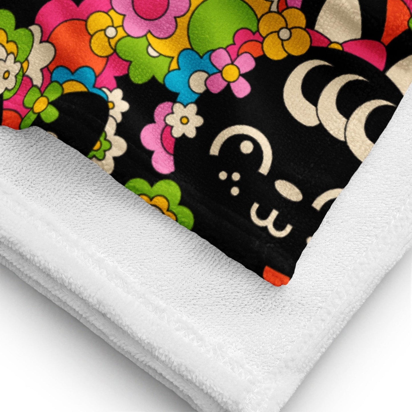 Towel - POPBUNNY black - Playful bunnies and flowers print