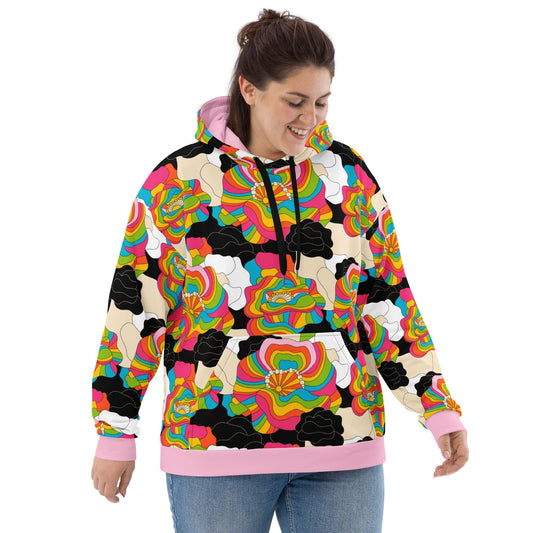 Hoodie - RAINBOW POPPY - Bold rainbow poppies print 6XL