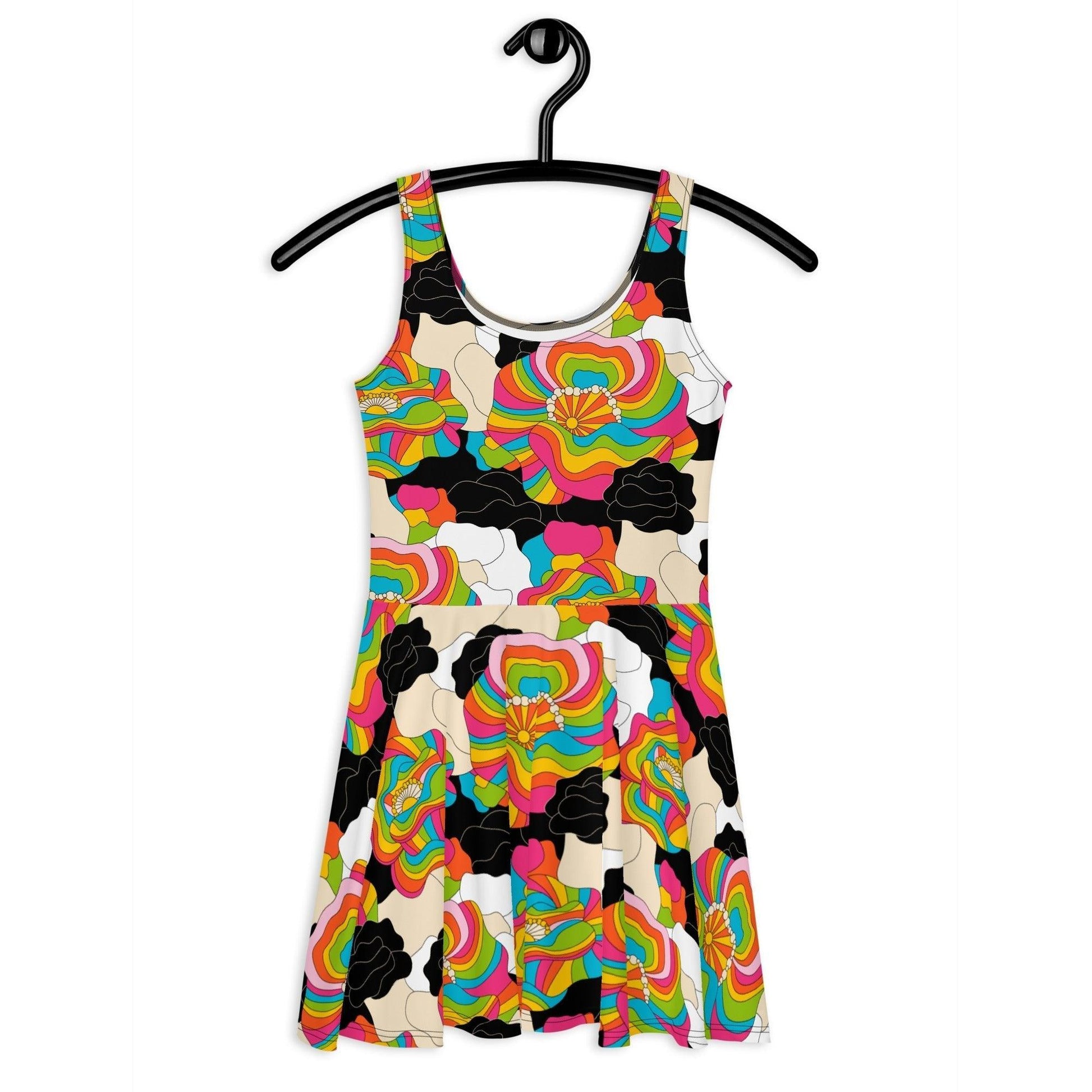 Skater dress - RAINBOW POPPY - Bold rainbow poppies print 3XL
