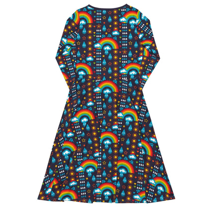 Midi dress - RAINBOWPHANT blue - Rainbows and elephants print