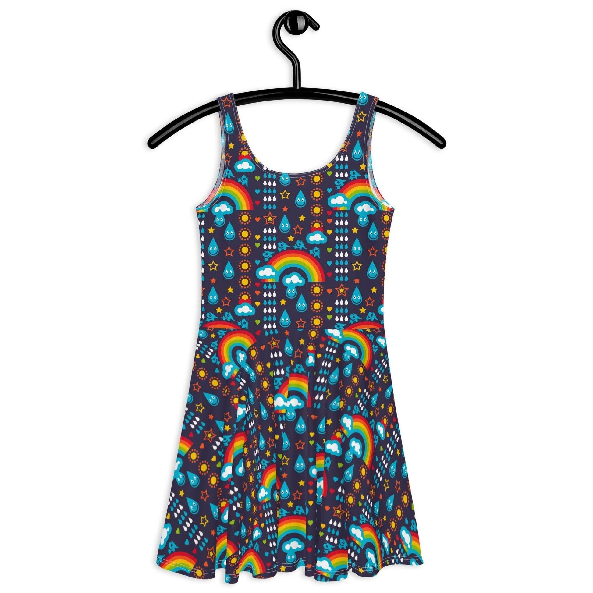 Skater dress - RAINBOWPHANT blue - Rainbows and elephants print