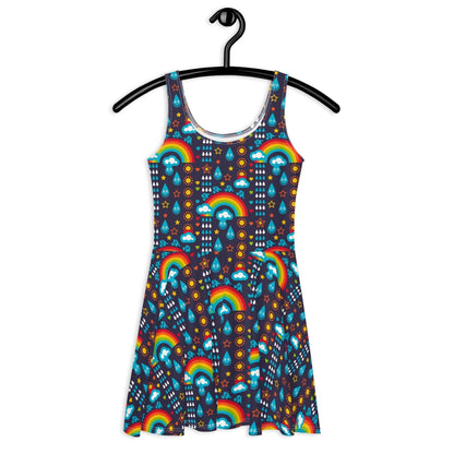 Skater dress - RAINBOWPHANT blue - Rainbows and elephants print 3XL