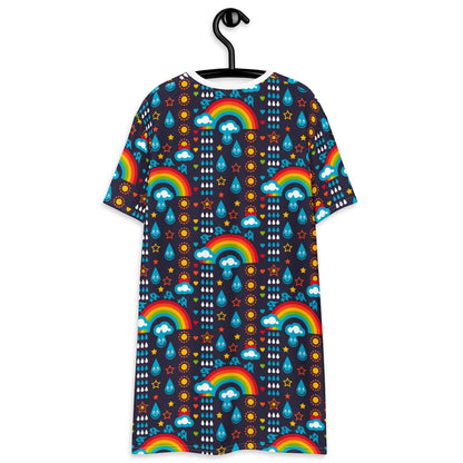 T-shirt dress - RAINBOWPHANT blue - Rainbows and elephants print