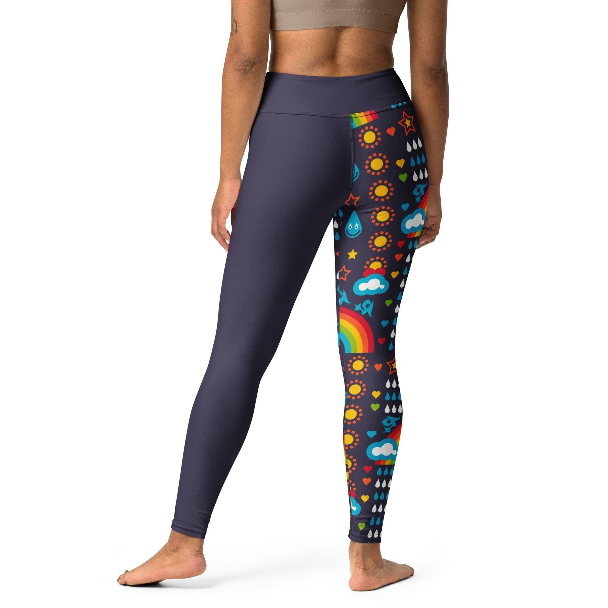 Yoga leggings - RAINBOWPHANT blue - Rainbows and elephants print