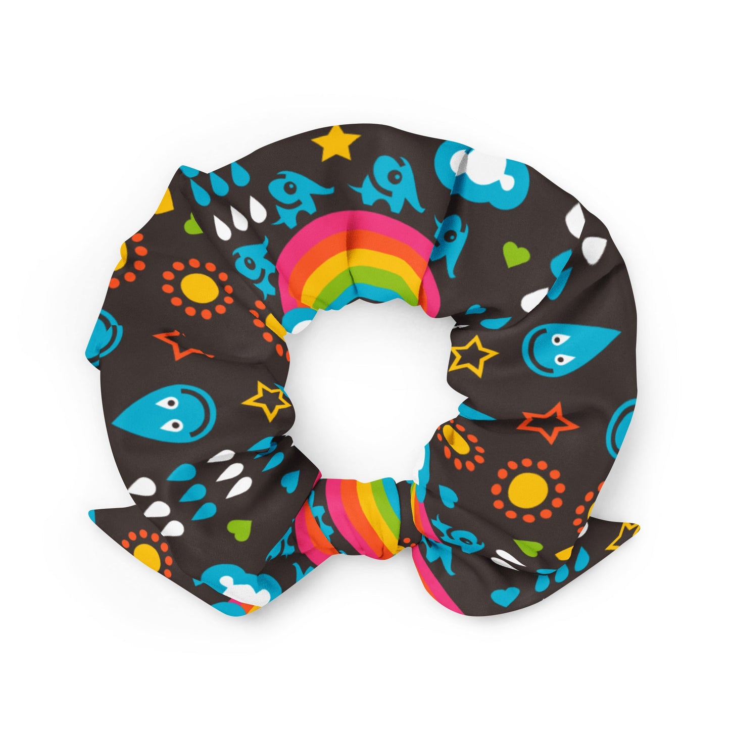 Scrunchie - RAINBOWPHANT brown - Rainbows and elephants print
