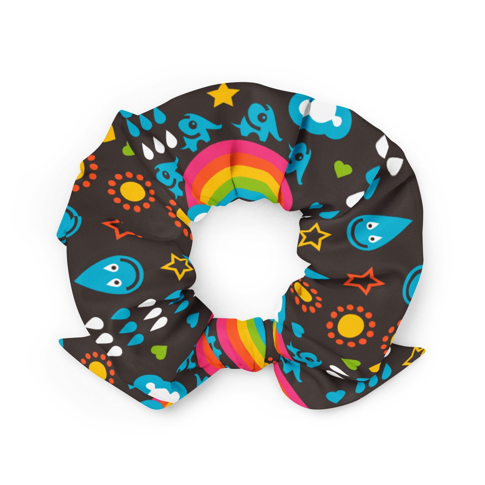 Scrunchie - RAINBOWPHANT brown - Rainbows and elephants print