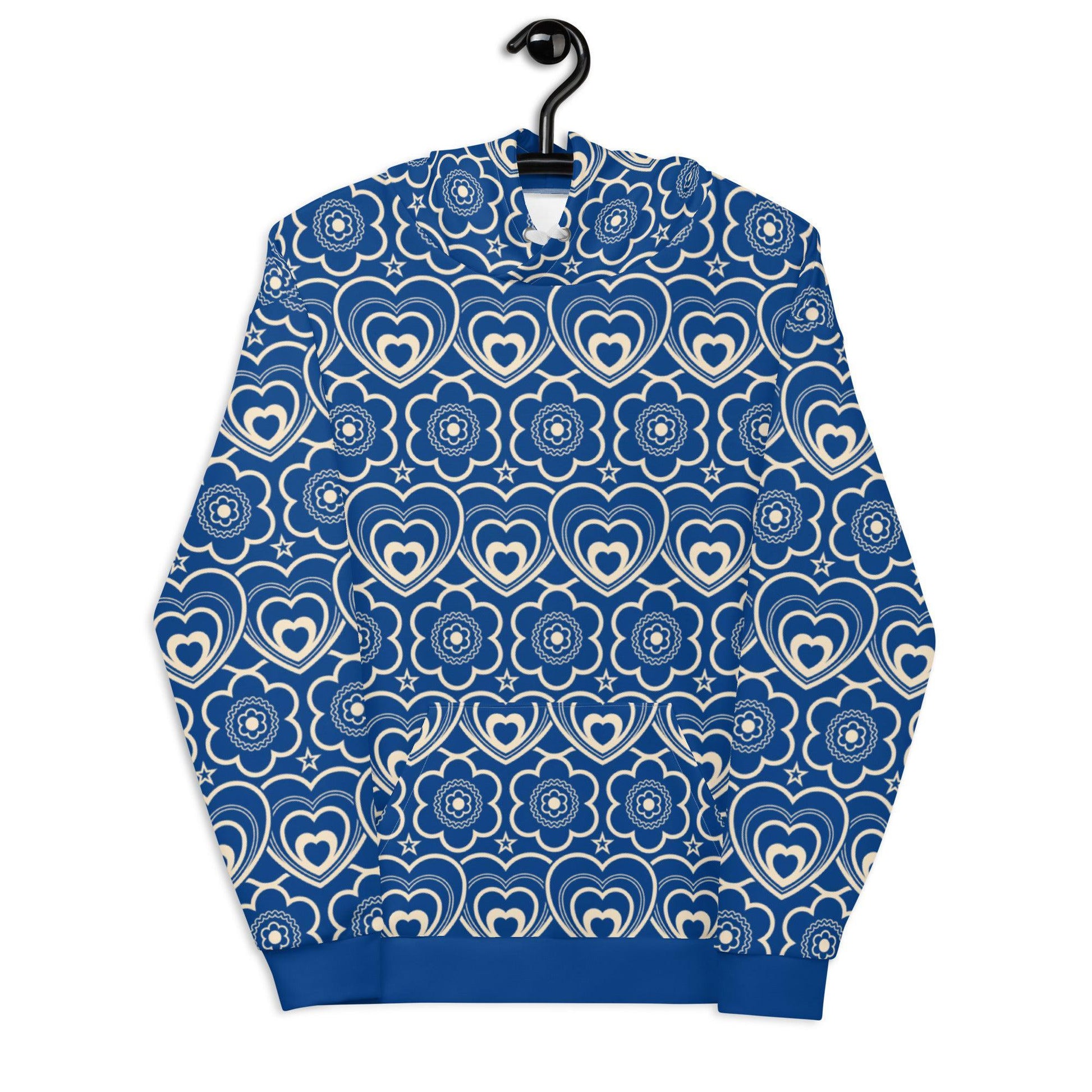 Hoodie - RAMONA blue - Simple hearts and flowers print 6XL