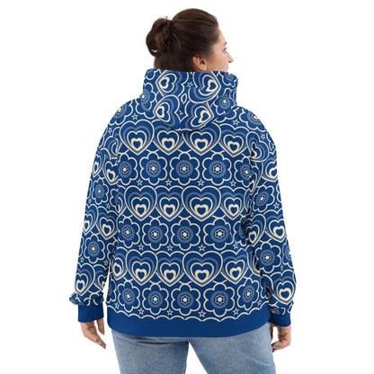 Hoodie - RAMONA blue - Simple hearts and flowers print