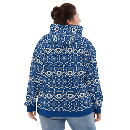 Hoodie - RAMONA blue - Simple hearts and flowers print