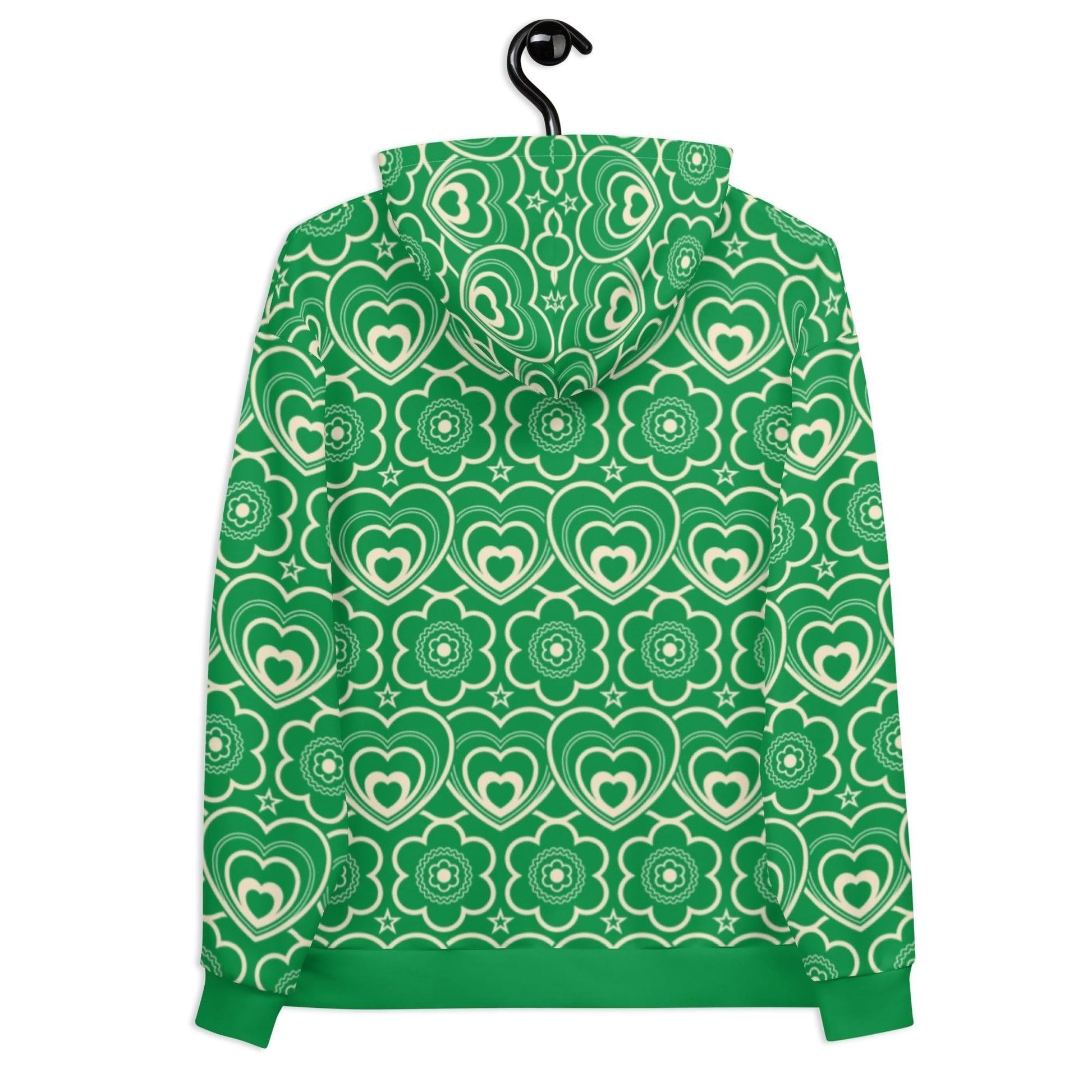 Hoodie - RAMONA green - Simple hearts and flowers print