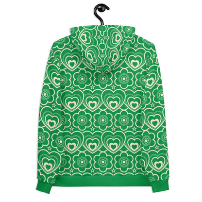Hoodie - RAMONA green - Simple hearts and flowers print