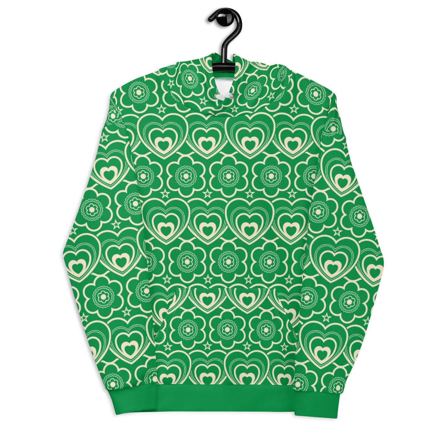 Hoodie - RAMONA green - Simple hearts and flowers print 6XL