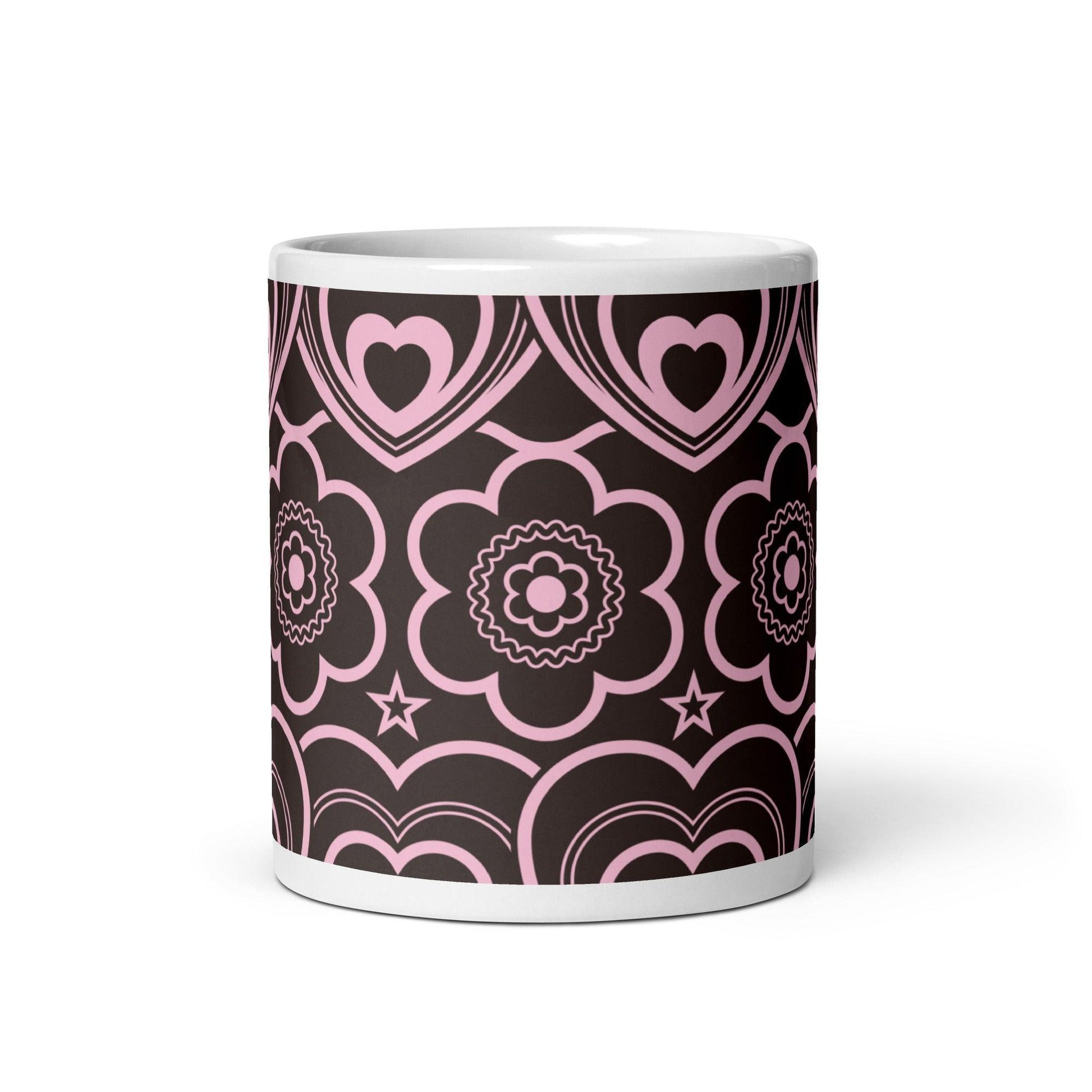 Mug - RAMONA pink brown - Simple hearts and flowers print