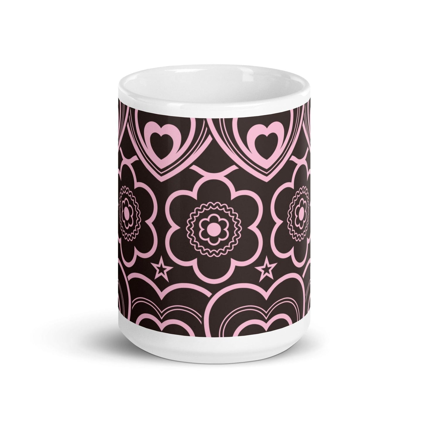 Mug - RAMONA pink brown - Simple hearts and flowers print