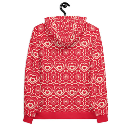Hoodie - RAMONA red - Simple hearts and flowers print