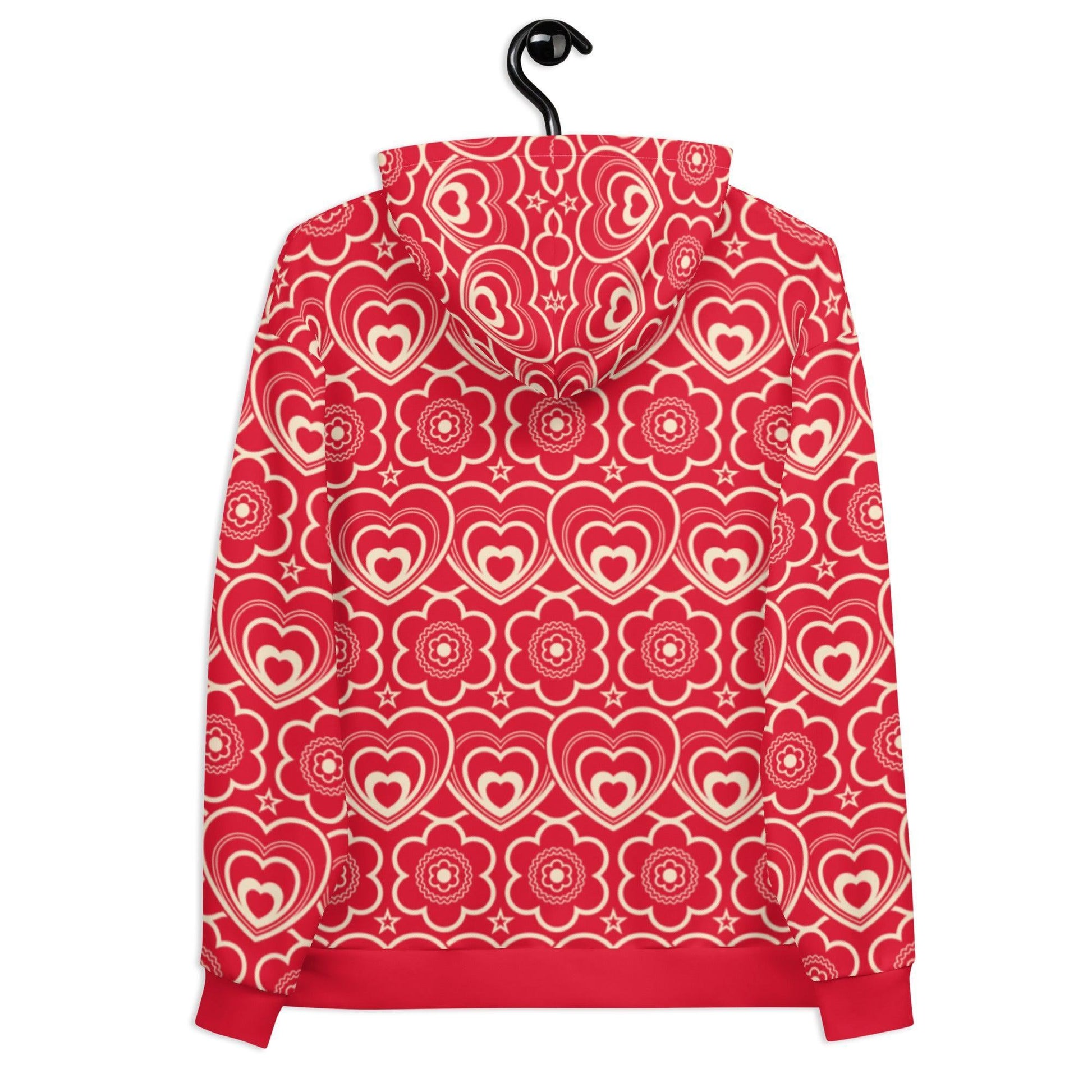 Hoodie - RAMONA red - Simple hearts and flowers print
