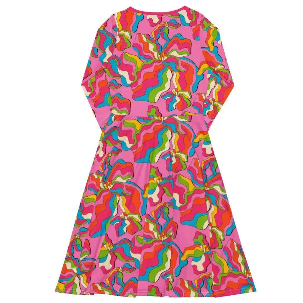 Midi dress - SASSY IRIS pink - Bold iris flower print
