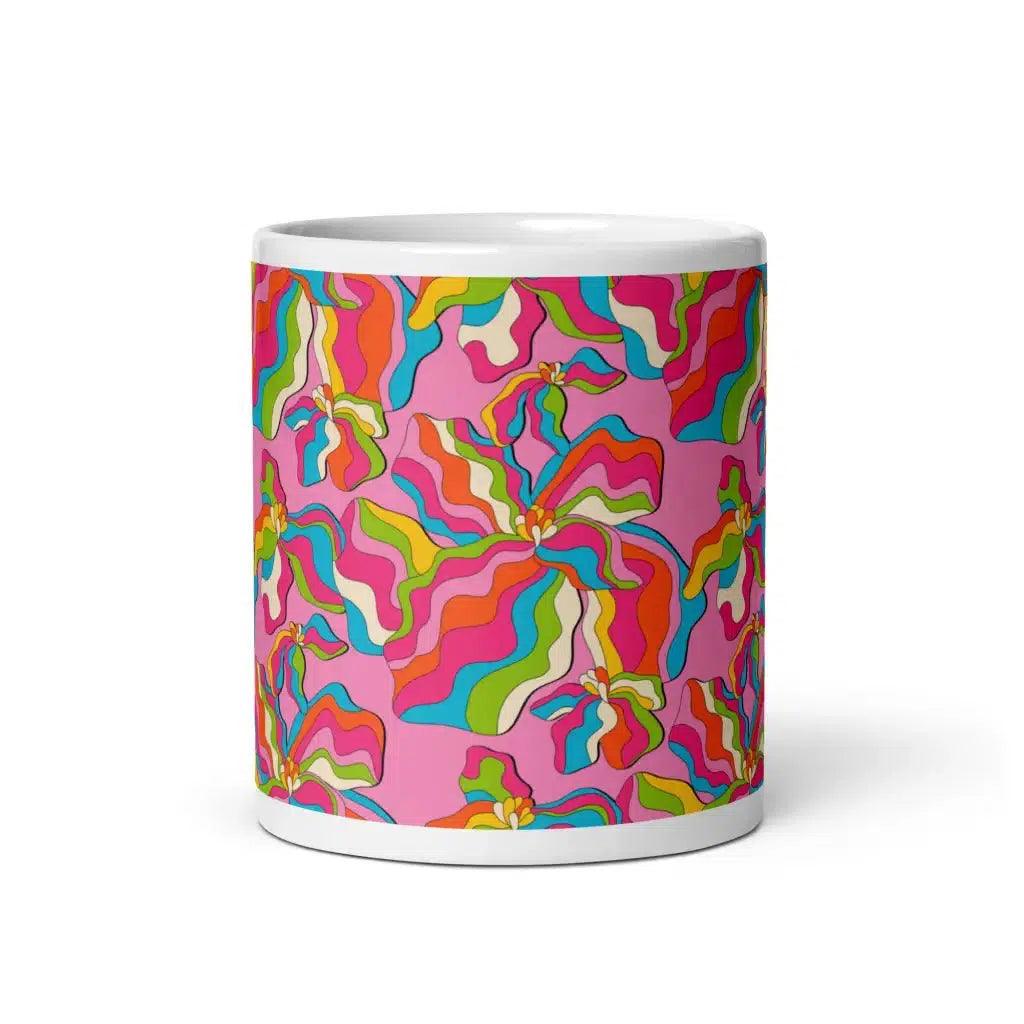 Mug - SASSY IRIS pink - Bold iris flower print 11oz
