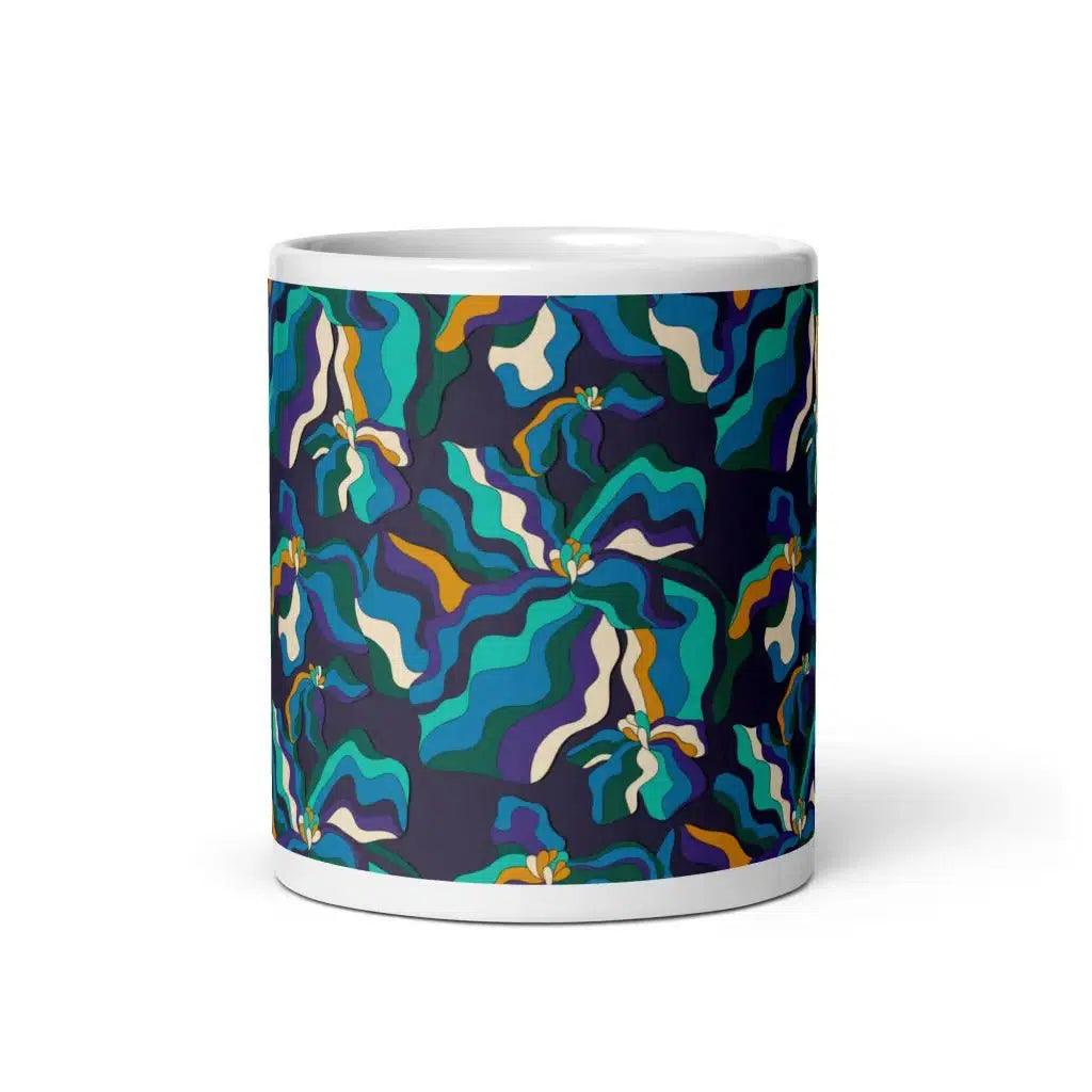 Mug - SASSY IRIS purple - Bold iris flower print 11oz