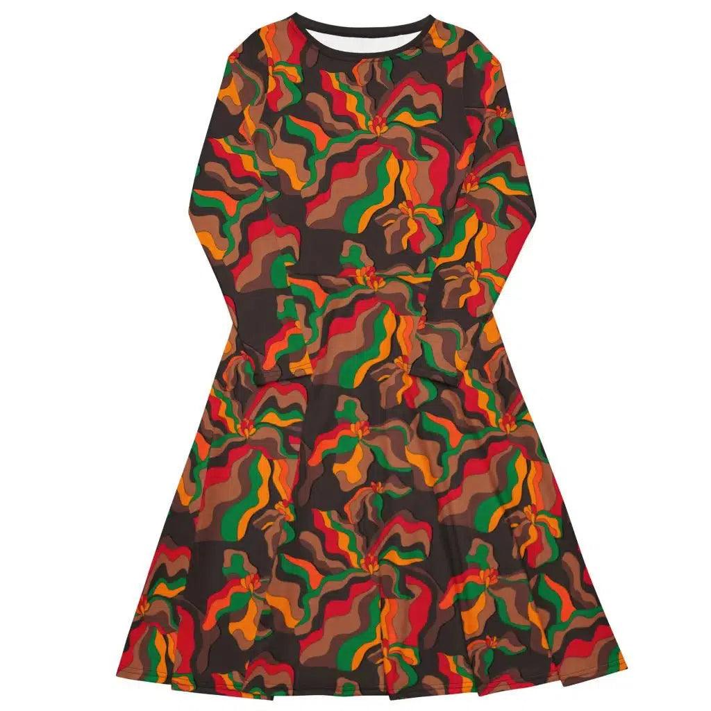 Midi dress - SASSY IRIS retro - Bold iris flower print