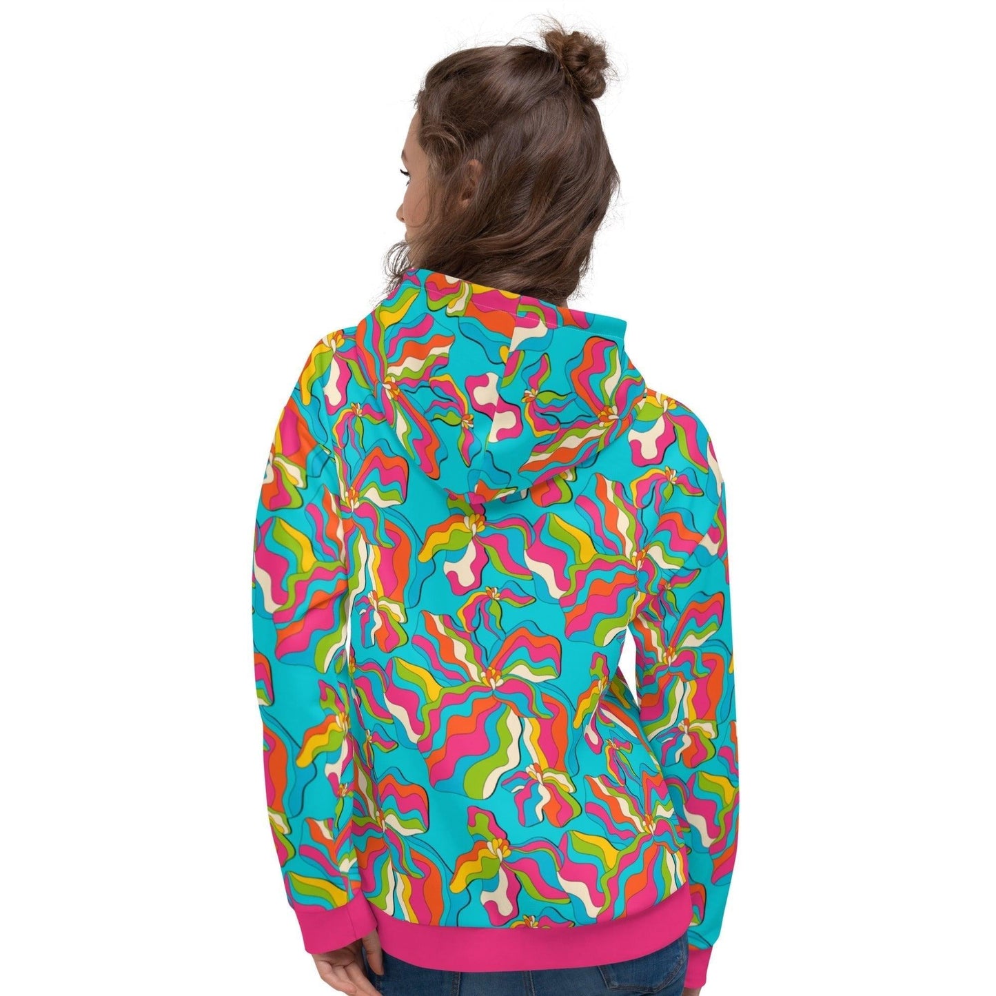 Hoodie - SASSY IRIS turquoise - Bold iris flower print