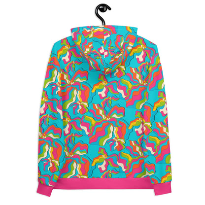 Hoodie - SASSY IRIS turquoise - Bold iris flower print
