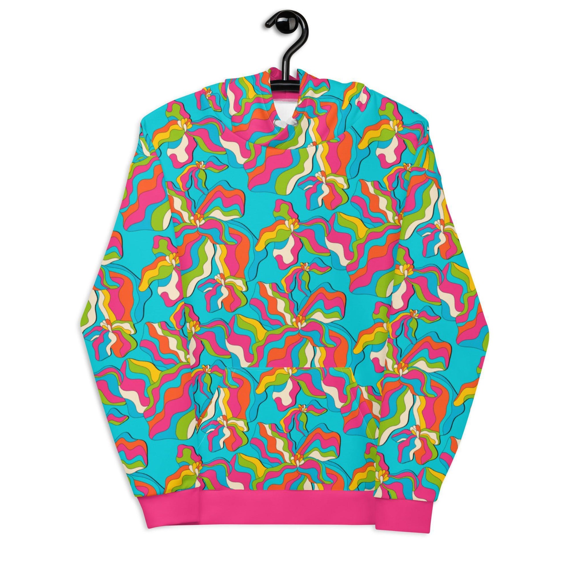 Hoodie - SASSY IRIS turquoise - Bold iris flower print 6XL