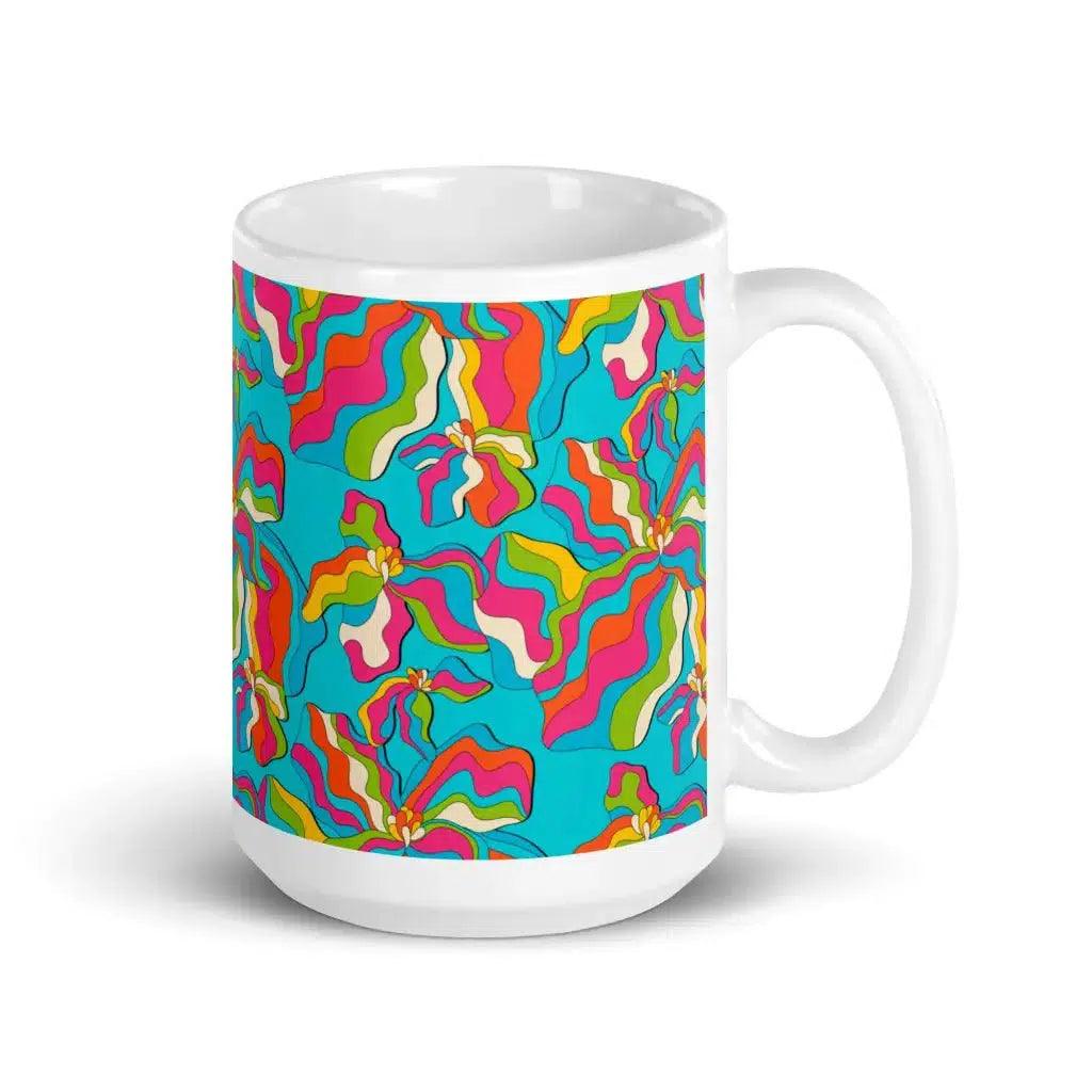 Mug - SASSY IRIS turquoise - Bold iris flower print