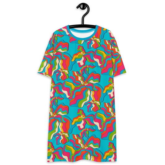 T-shirt dress - SASSY IRIS turquoise - Bold iris flower print 6XL