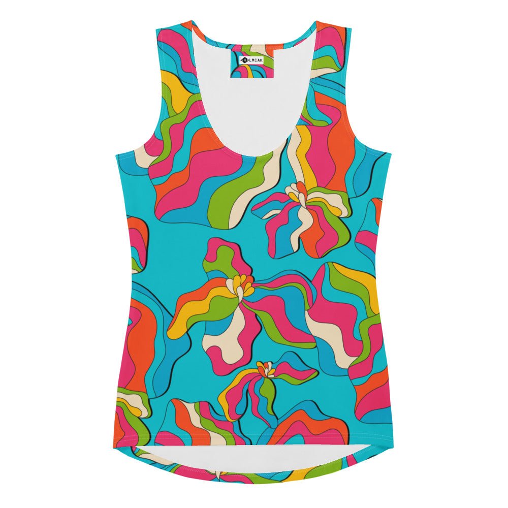 Tank top - SASSY IRIS turquoise - Bold iris flower print XL