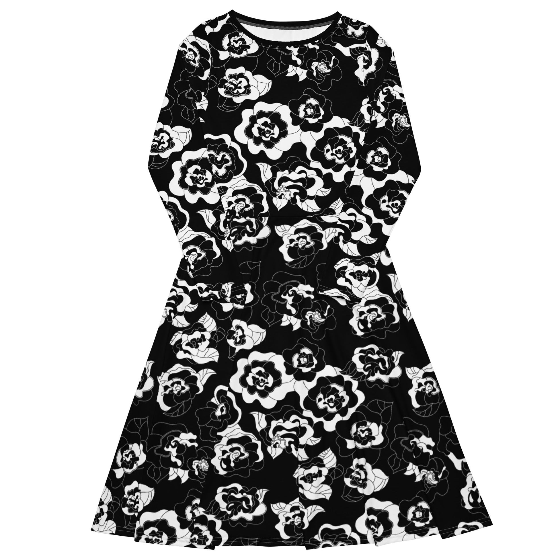 Midi dress - SERENITY bw - Simple elegant flower print 6XL