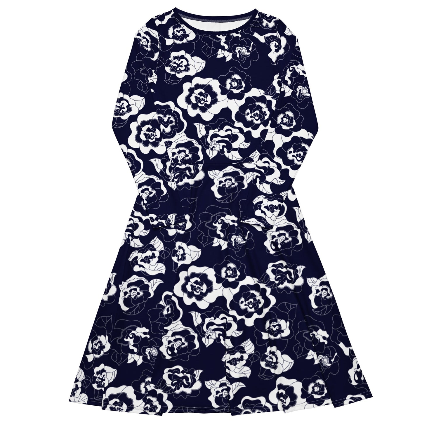 Midi dress - SERENITY navy - Simple elegant flower print 6XL