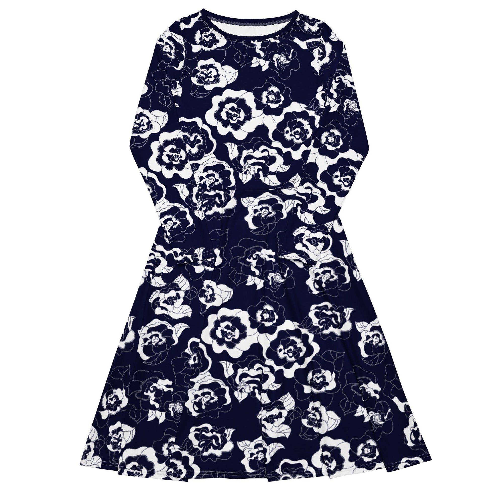 Midi dress - SERENITY navy - Simple elegant flower print 6XL