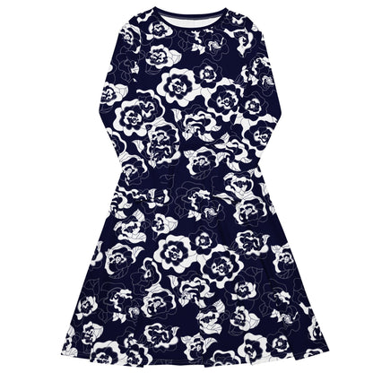Midi dress - SERENITY navy - Simple elegant flower print 6XL