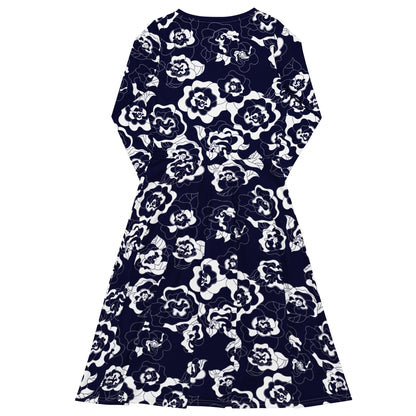 Midi dress - SERENITY navy - Simple elegant flower print
